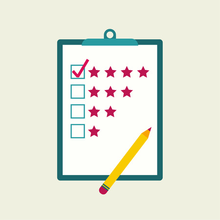 Tablet paper to the rating of the stars and pencil. The concept of evaluation and feedbackのイラスト素材