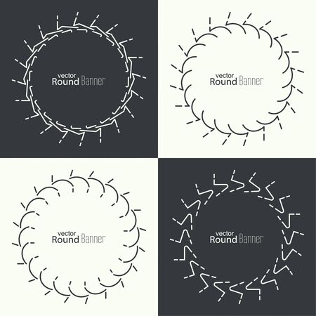Set of vector round banners with line and dot, seals, emblems, badges. Outline labels. minimal designのイラスト素材