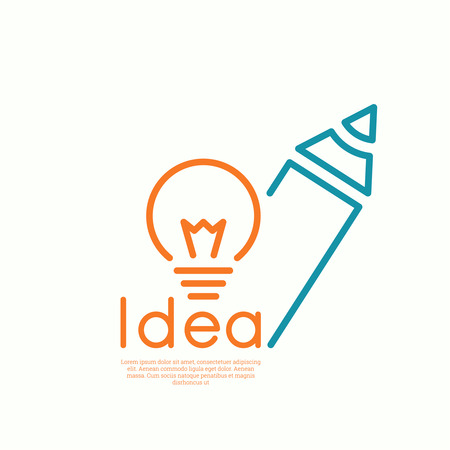 Bulb light idea and pencil.  concept  of ideas inspiration innovation, invention, effective thinking. minimal. Outline.のイラスト素材