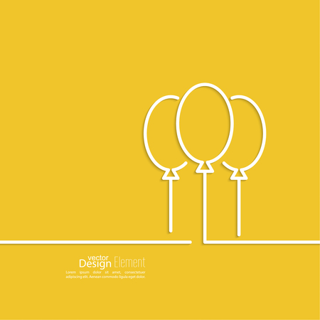 Bunch of balloons with ropes. Vector icons for mobile applications. Greeting card surprise. minimal. Outline. yellowのイラスト素材