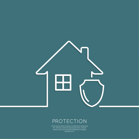 House under protection. shield symbol. Protection and defense. minimal. Outline.のイラスト素材