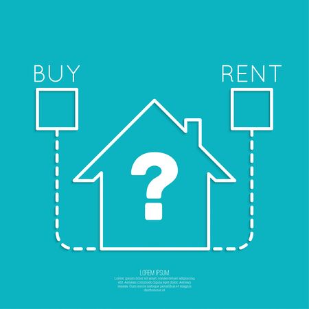 Concept of choice between buying and tenancy. Symbol home with checkboxes and question.のイラスト素材