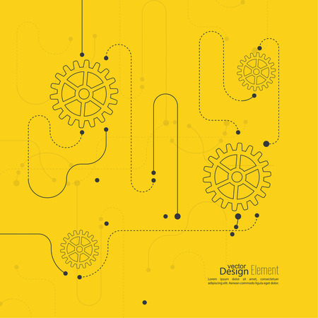 Abstract background with gear wheel, geometric shapes and dotted linesのイラスト素材