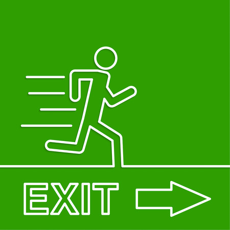 Emergency exit sign. Running man on a green backgroundのイラスト素材