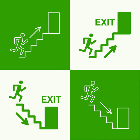Emergency exit sign.  Running man on a green background. vector. Outline, minimalのイラスト素材