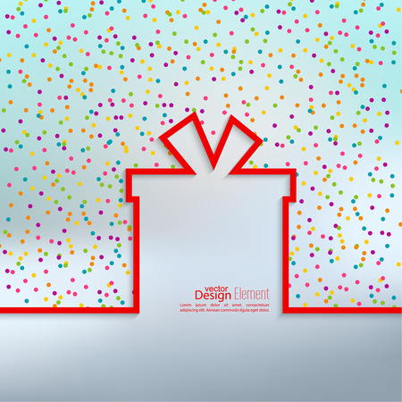 Gift box with flat shadow and multicolored confetti festive.  banners, graphic or website layout template.のイラスト素材