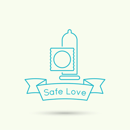 Packing with a condom and developing ribbon. Icon. Symbol prevention of sexually transmitted diseases. minimal. Outlineのイラスト素材