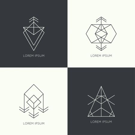 Set of vector hipster logo, badge, monogram, banner, insignias. のイラスト素材
