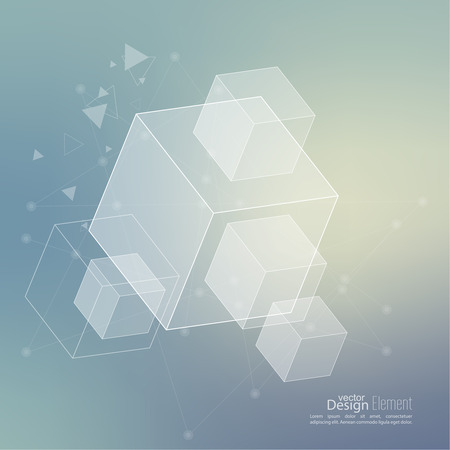 Abstract neat Blurred Background with transparent cubes, hexagons carcass. Techno design of future, minimalism. のイラスト素材