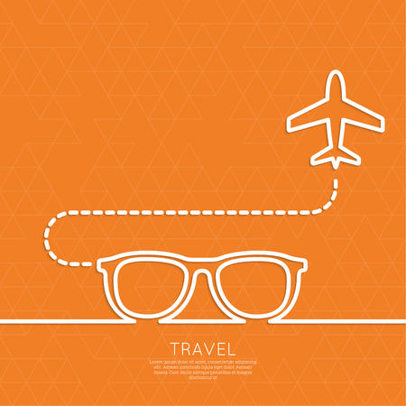 Icon airplane, glasses and suitcase. The concept of travel and vacation. Outline. minimal.のイラスト素材