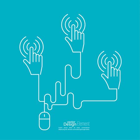 Computer mouse pointer to click the dotted line connected. minimal, outline.のイラスト素材