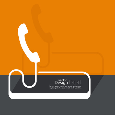 Abstract background with the handset hanging on a wire. The concept of adverse communication Call technical support. Contacts. Flat design with shadow. Outlineのイラスト素材