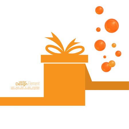 Gift box with ribbon and bow and festive orange balls. Gift sertificate for washing, cleaning, spa treatments.のイラスト素材