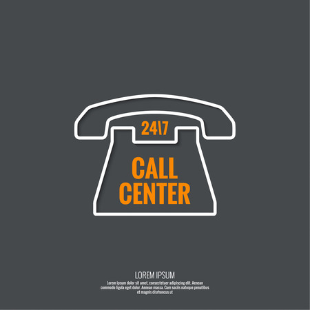 Abstract background with telephone and handset. Icon. Call technical support. 24, 7. helpline, support service. Contacts. vector. Flat design with shadow. minimal, outline, pictogramのイラスト素材