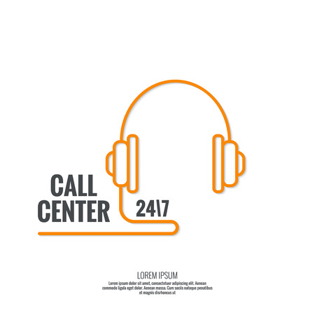 Abstract background with headphone. Icon. Call technical support. 24, 7. helpline, support service. Contacts. vector. Flat design. minimal, outline, pictogramのイラスト素材