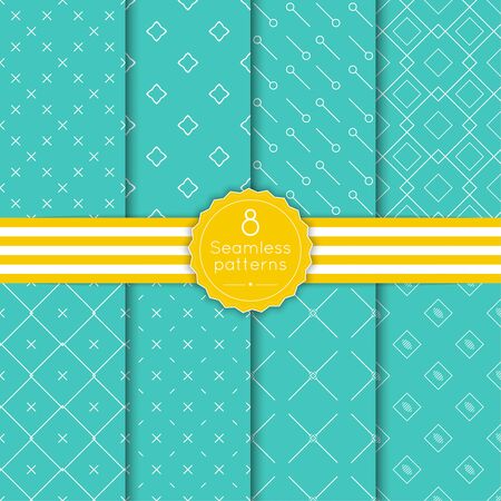 Vector set seamless pattern with vintage old banner and ribbon. Repeating geometric shapes, diamond, cross, rhombus, diagonal dotted line, polka dot. minimalist, minimal, turquoise, greenのイラスト素材