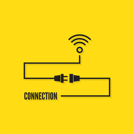 Abstract background with wire plug and socket. Concept connection, connection, disconnection, electricity. Wi fi zone. Vectorのイラスト素材