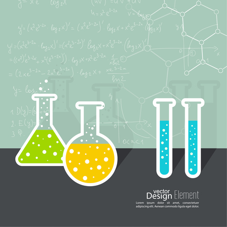The concept of chemical science research lab retorts, beakers, flasks and other equipment. のイラスト素材