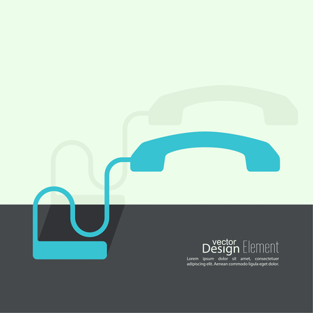 Abstract background with the handset hanging on a wire. The concept of adverse communication Call technical support. Contacts. Flat design with shadow. Outlineのイラスト素材