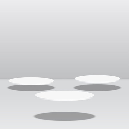 Round floating pedestal for display. Platform for design. Realistic 3D empty podiumのイラスト素材
