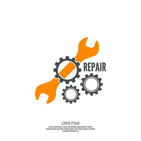 Wrench and gear icon. Mechanic service and mechanics, connection and operation engineering design work.のイラスト素材