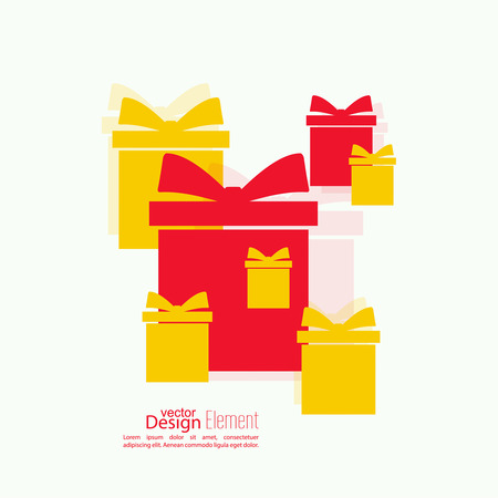 Gift box with shadow and ribbon, space for text. flat design.banners, graphic or website layout template. red, yellowのイラスト素材