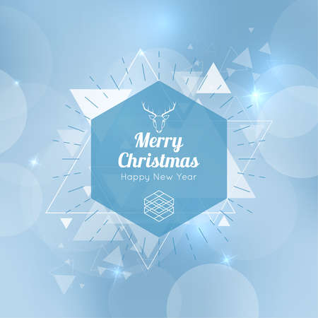 Abstract blurred vector background with hexagon banner and hovering triangles. Merry Christmas. Happy New Year.のイラスト素材