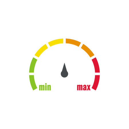 The measuring device with a color scale. Green, yellow, orange, red. Speedometer. The concept of maximum acceleration and speed.のイラスト素材