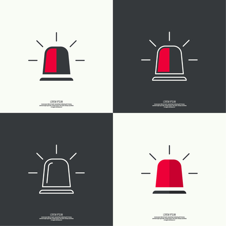 Icon of police, fire, ambulance siren. Icon spinning flashers with scattered rays. Flat style. outline.のイラスト素材