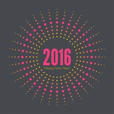 Round banner with rays. happy new year 2016. Decoration collection. frames, vintage labels. multicolored dotsのイラスト素材