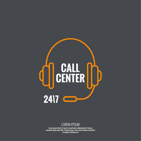 Abstract background with headphone. Icon. Call technical support. 24, 7. helpline, support service. Contacts. vector. minimal, outline, pictogramのイラスト素材