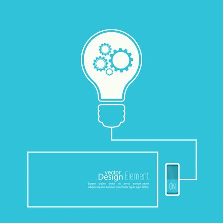 Bulb light idea with switch and gears. concept of big ideas inspiration innovation, invention, effective thinking. inclusion of thinking. Text box.のイラスト素材