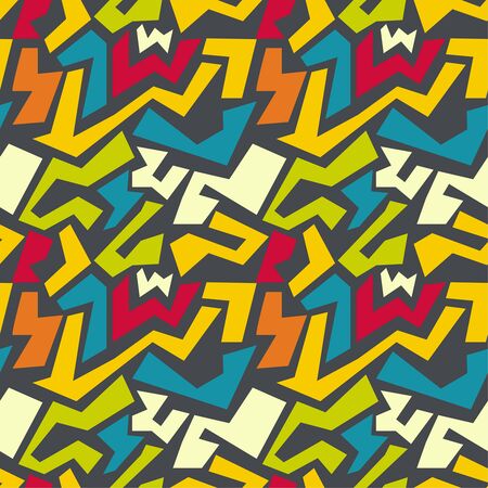 Vector seamless pattern with multi-colored geometric shapes of irregular shape. Seamless Texture. yellow, red, orange, blue, greenのイラスト素材