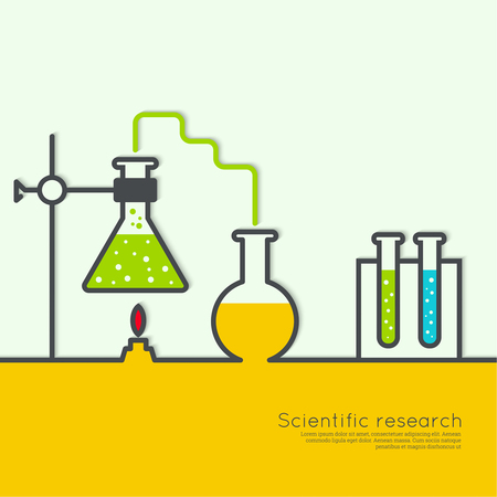The concept of chemical science research lab retorts, beakers, flasks and other equipment. Biological and scientific tests. discovery  new technologiesのイラスト素材