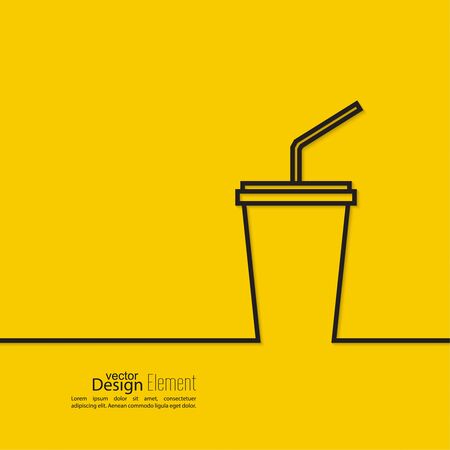 Abstract background with  paper cup and  drink with a straw. Line artのイラスト素材