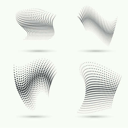 The dynamic object curved waves. halftone. Dots of various diameters. Set.のイラスト素材