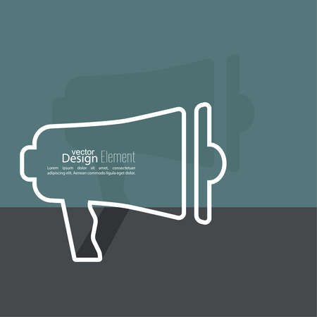 Megaphone, loudspeaker. for social media marketing concept. Notification through the speaker, advertisement bullhorn. Contacts. Flat design with shadow. Outlineのイラスト素材