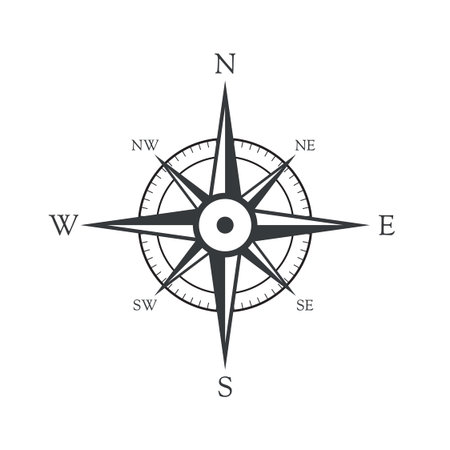 Vector icon old marine compass. Windrose and direction indicatorのイラスト素材