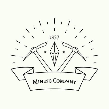 Hipster vintage banner. With crystal and pick, mining. Outlineのイラスト素材