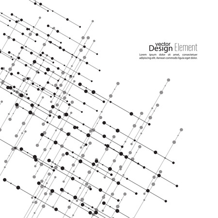 Virtual abstract background with particle, molecule structure. The intersecting diagonal lines with dots. Black and white, sepia. Science and connection concept. The database information transferのイラスト素材