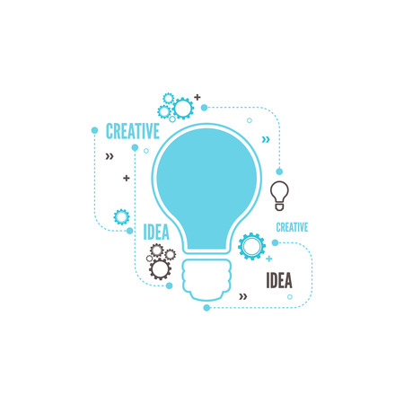 Electric lamp and gear. Bulb light idea. concept of big ideas inspiration innovation, invention, connection and operation engineering, teamwork, breakthrough.のイラスト素材