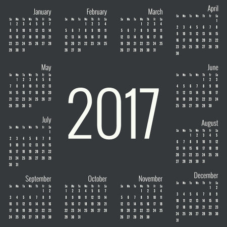 Monthly Calendar for 2017.  Simple month grid template. Vector. Blackのイラスト素材