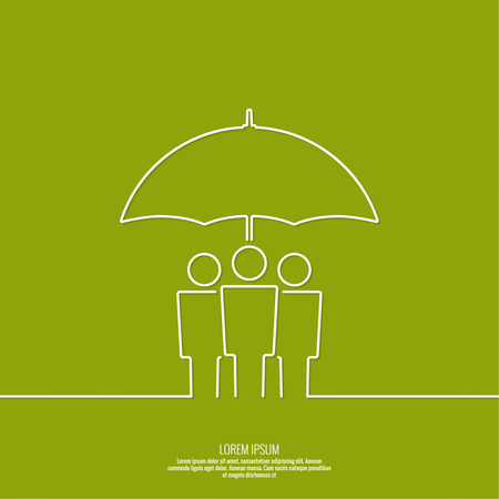 Group of people under protection of umbrella. The concept of social networking, teamwork, union, community, fellowship. Outline. minimalのイラスト素材