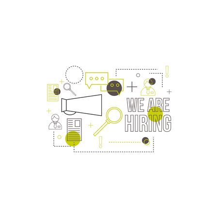Recruitment. Concept search better candidate for open position. We are hiring, hr. Job offer. Wanted employee, staff. Vector linear icon.のイラスト素材