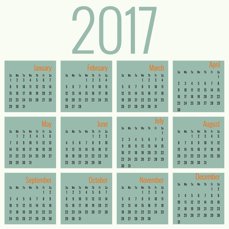 Monthly Calendar for 2017.  Simple month grid template. Vectorのイラスト素材