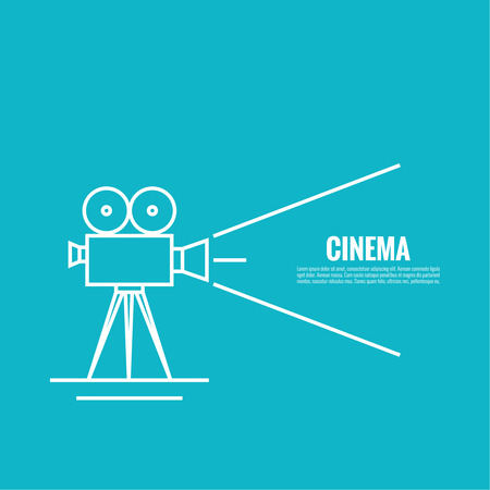 Movie projector vector illustration.  Cinematic Old  camera with reel. Linear icon. For annonce films. vintage poster.のイラスト素材