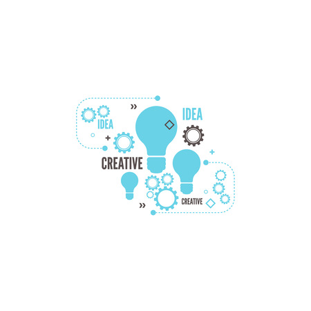 Electric lamp and gear. Bulb light idea. concept of big ideas inspiration innovation, invention, connection and operation engineering, teamwork, breakthrough.のイラスト素材