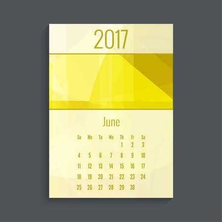 Monthly calendar for 2017. Planner. Template grid. Color yellow.  Week Starts Sunday. Months Juneのイラスト素材