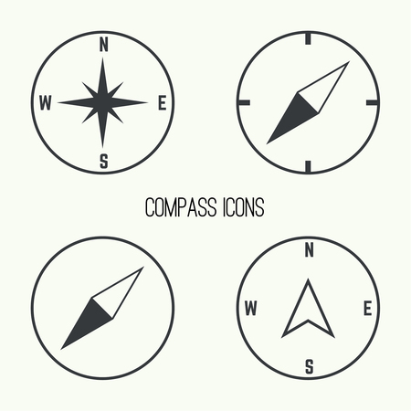 Set of vector icons with a compass and gps pointers.  The wind rose and compass arrowのイラスト素材