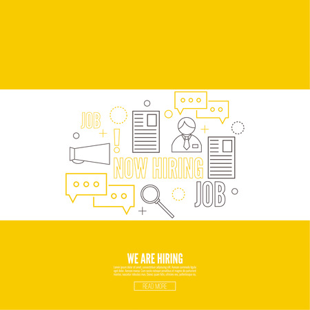 Recruitment. Concept search better candidate for open position. We are hiring, hr. Job offer. Wanted employee, staff. Vector linear icon.のイラスト素材